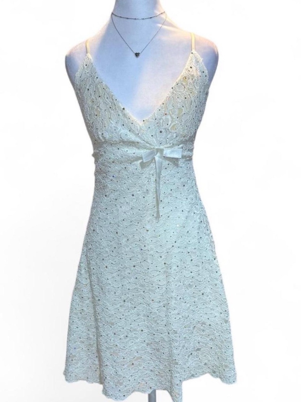 Vintage Y2K Voodoo London Babydoll Slip Dress - Cream Lace & Sequins